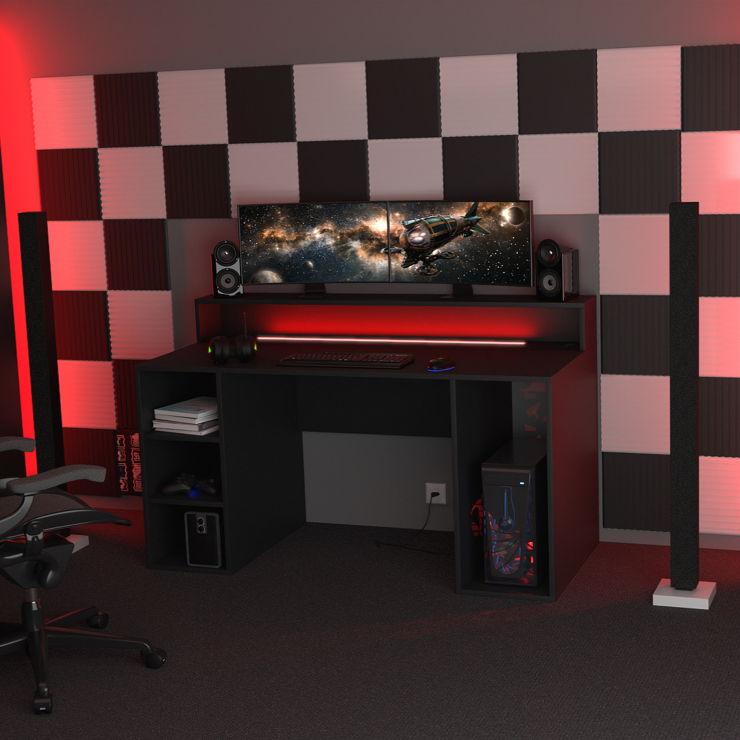 Bureau Gaming Gamer Professionnel pour Ordinateur PC Bureau de Travail Enigma Noir - Détails