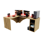 Bureau d'Angle Gaming Gamer Professionnel pour Ordinateur PC Bureau de Travail Carbon Chêne Doré - Détails