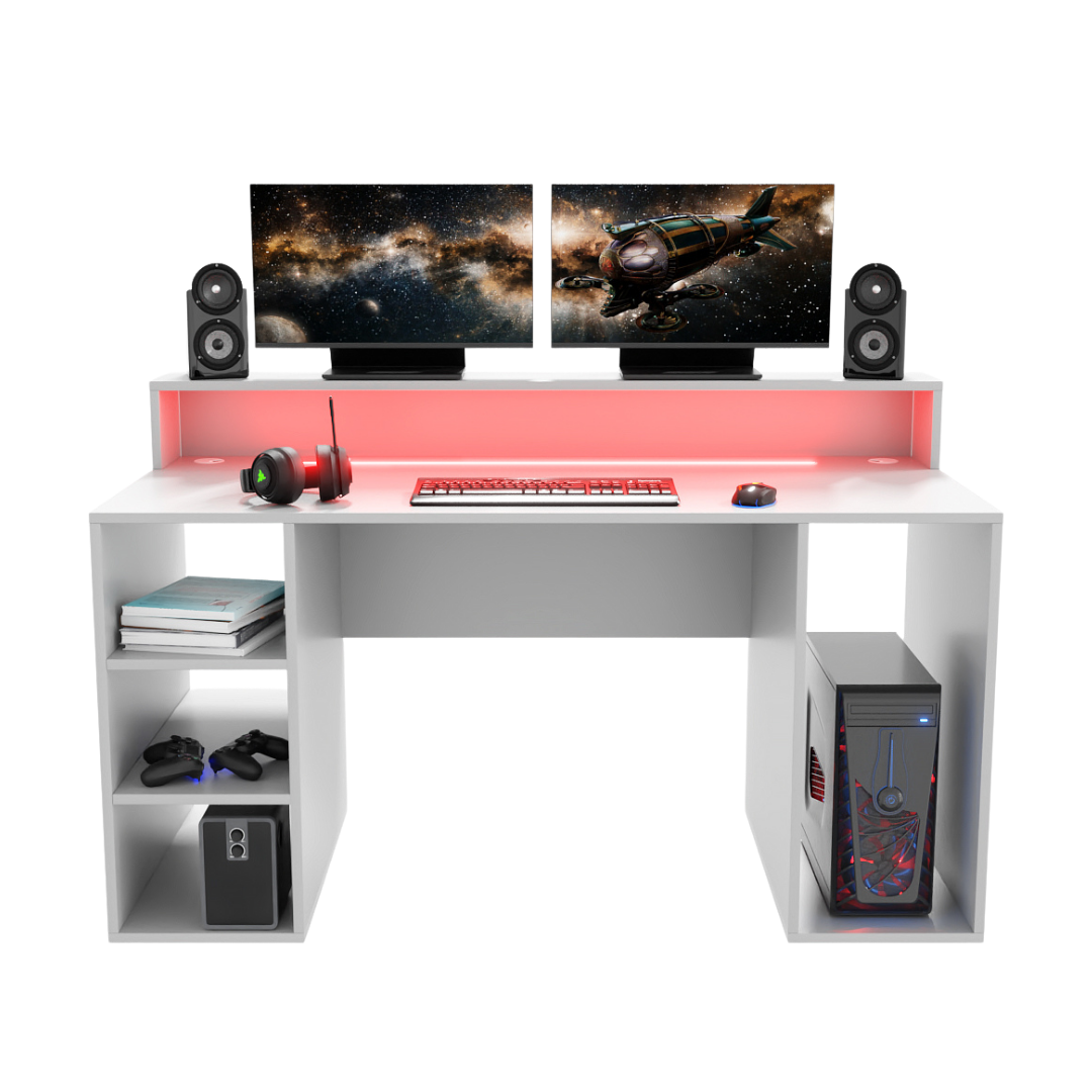 Bureau Gaming Gamer Professionnel pour Ordinateur PC Bureau de Travail Enigma Blanc - Détails