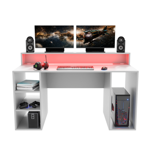 Bureau Gaming Gamer Professionnel pour Ordinateur PC Bureau de Travail Enigma Blanc - Détails
