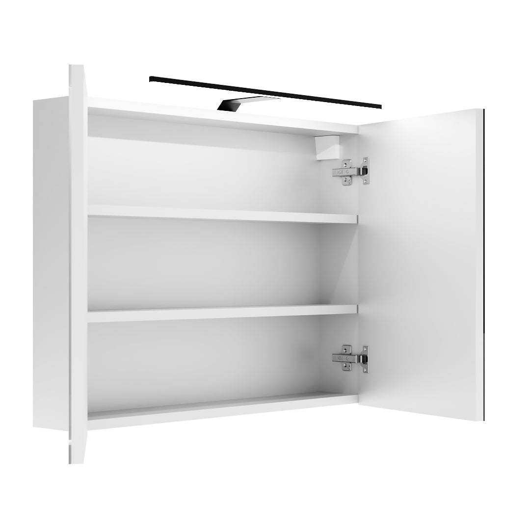 Meuble de Salle de Bain Suspendu avec Miroir LED Rangement Blanc - Détails