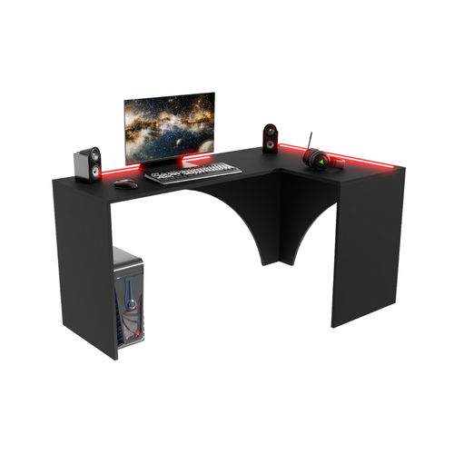 Bureau d'Angle Gaming Gamer Compact Mini pour Ordinateur PC Carbon avec LED Noir - Vue principale