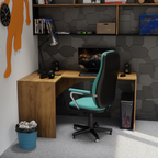 Bureau d'Angle Gaming Gamer Compact Mini pour Ordinateur PC Carbon Chêne Doré - Détails