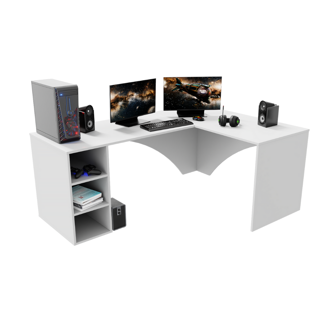 Bureau d'Angle Gaming Gamer Professionnel pour Ordinateur PC Bureau de Travail Carbon Blanc - Détails