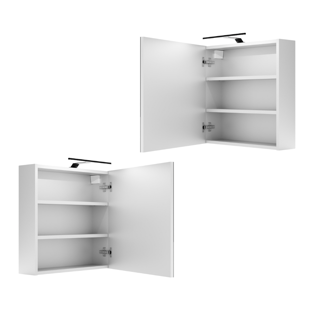 Meuble de Salle de Bain Suspendu avec Miroir LED Rangement Blanc - Détails