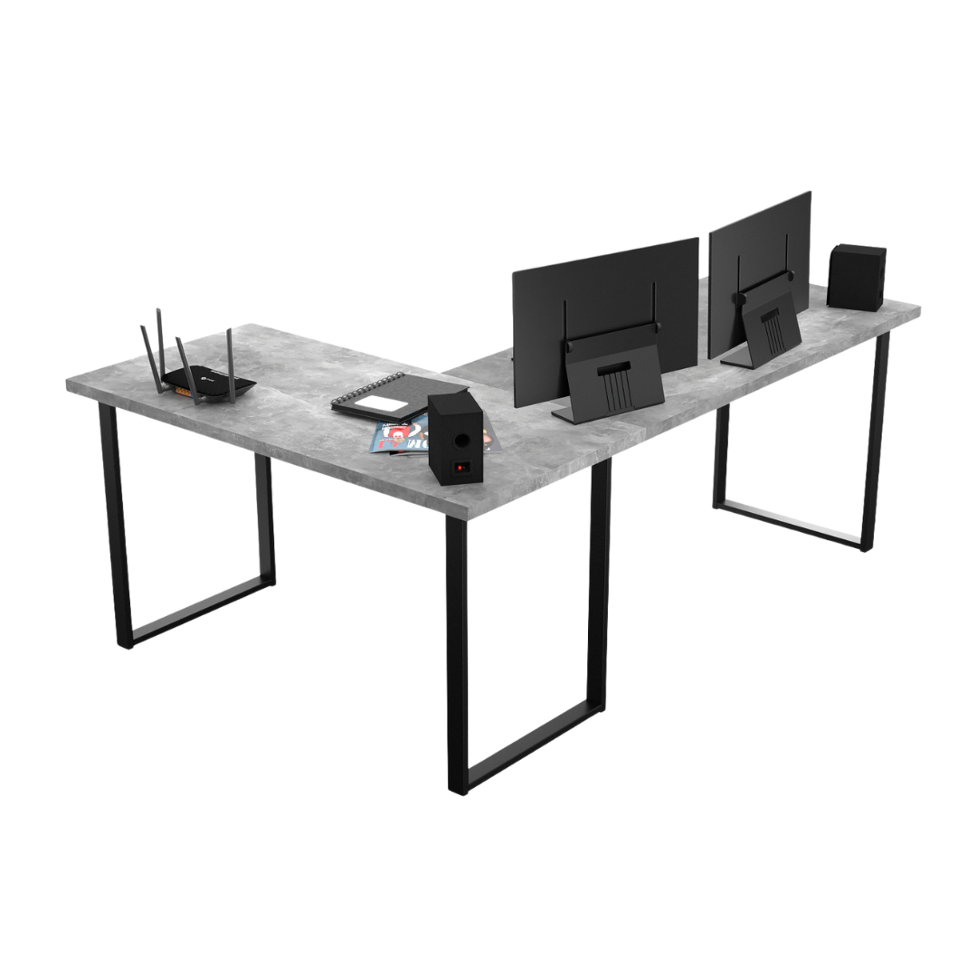 Bureau d'Angle Gaming Gamer Professionnel pour Ordinateur PC Bureau de Travail VINI N Béton Clair - Détails