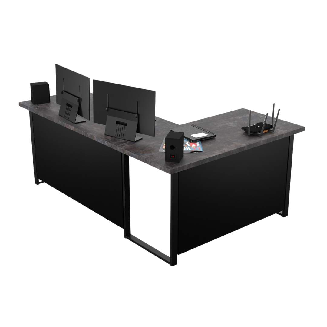 Bureau d'Angle Gaming Gamer Professionnel pour Ordinateur PC Bureau de Travail VINI N Béton Foncé - Détails
