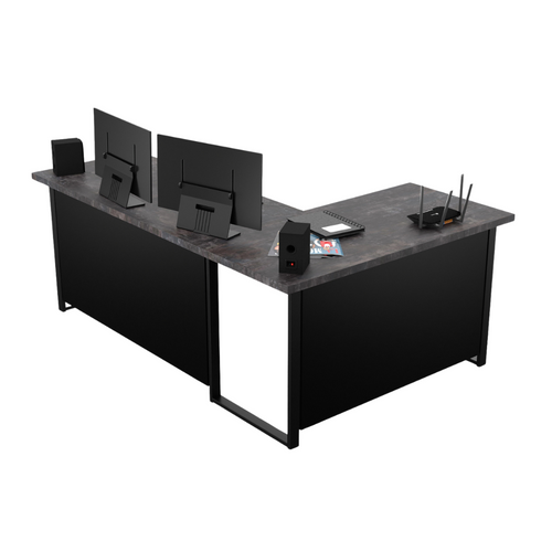 Bureau d'Angle Gaming Gamer Professionnel pour Ordinateur PC Bureau de Travail VINI N Béton Foncé - Détails