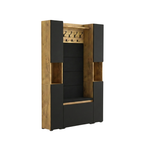 Vestiaire d'Entrée Double Complet avec Meuble à Chaussures Panneaux Capitonnés Porte-manteau et 2 Meubles Étroits Lova Chêne Doré Façades Noir - Vue principale
