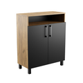 Commode d'Entrée avec Étagères Amarante Rangement Chêne Doré Façades Noir