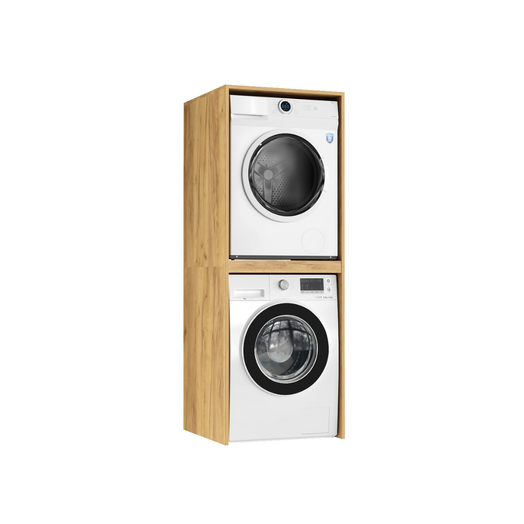 Meuble de Salle de Bain sur Lave-linge et Sèche-linge Luza Rangement Chêne Doré - Vue principale