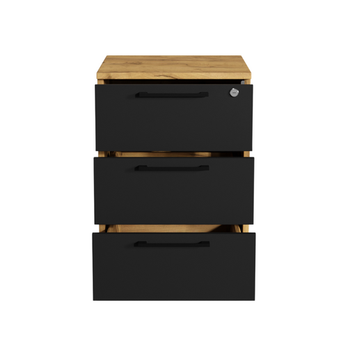 Caisson de Bureau Mobile à Roulettes avec Serrure et Tiroirs Rangement Max Chêne Doré - Détails