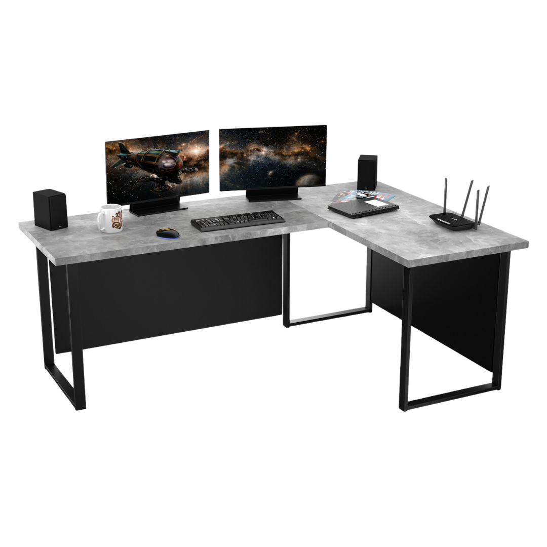 Bureau d'Angle Gaming Gamer Professionnel pour Ordinateur PC Bureau de Travail VINI N Béton Clair - Détails