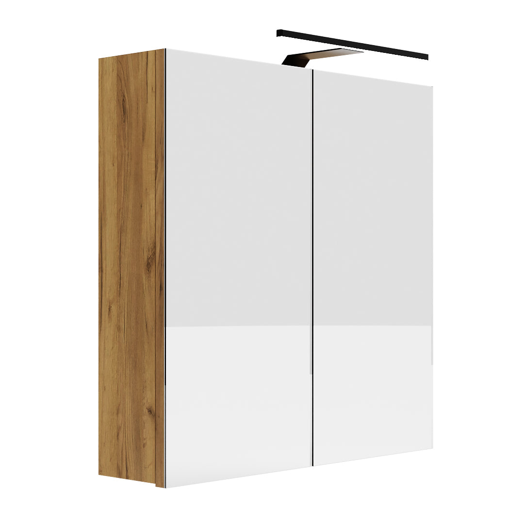 Meuble de Salle de Bain Suspendu avec Miroir LED Rangement Chêne Doré - Détails
