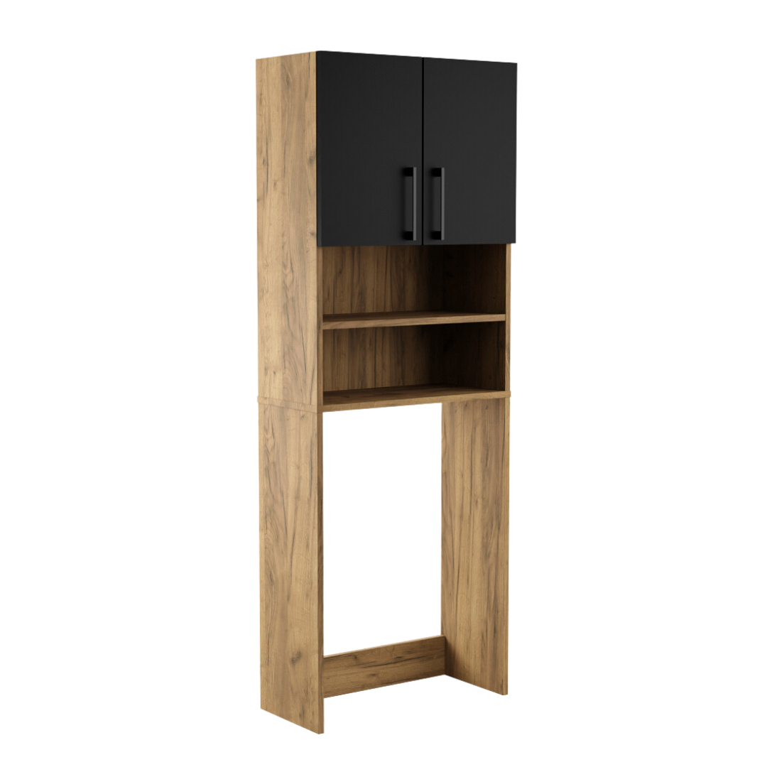 Meuble Rangement sur Pied au-dessus Lave-linge avec Portes Bella Chêne Doré Façades Noir - Vue principale