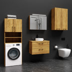 Meuble Rangement sur Pied au-dessus Lave-linge avec Portes Chêne Doré - Détails