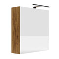 Meuble de Salle de Bain Suspendu avec Miroir LED Elza Rangement Chêne Doré