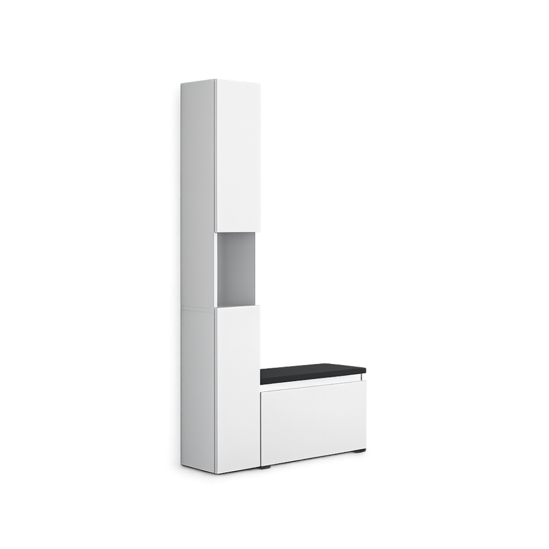Ensemble d'Entrée avec Meuble à Chaussures Banc et Meuble Étroit Nova Sora Blanc - Détails