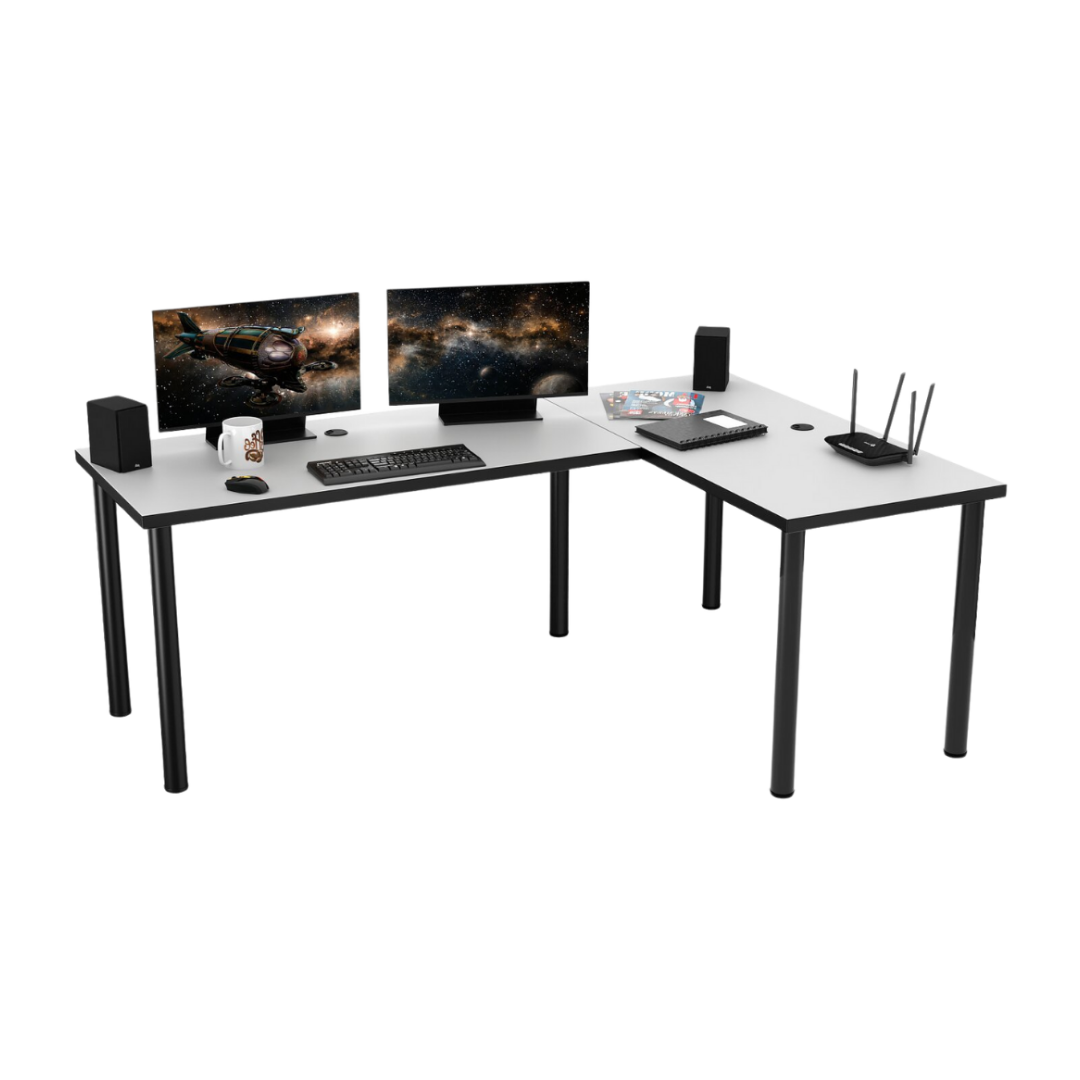Bureau d'Angle Gaming Gamer Professionnel pour Ordinateur PC Bureau de Travail Blanc - Détails