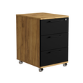 Caisson de Bureau Mobile à Roulettes avec Serrure et Tiroirs Max Rangement Chêne Doré Façades Noir