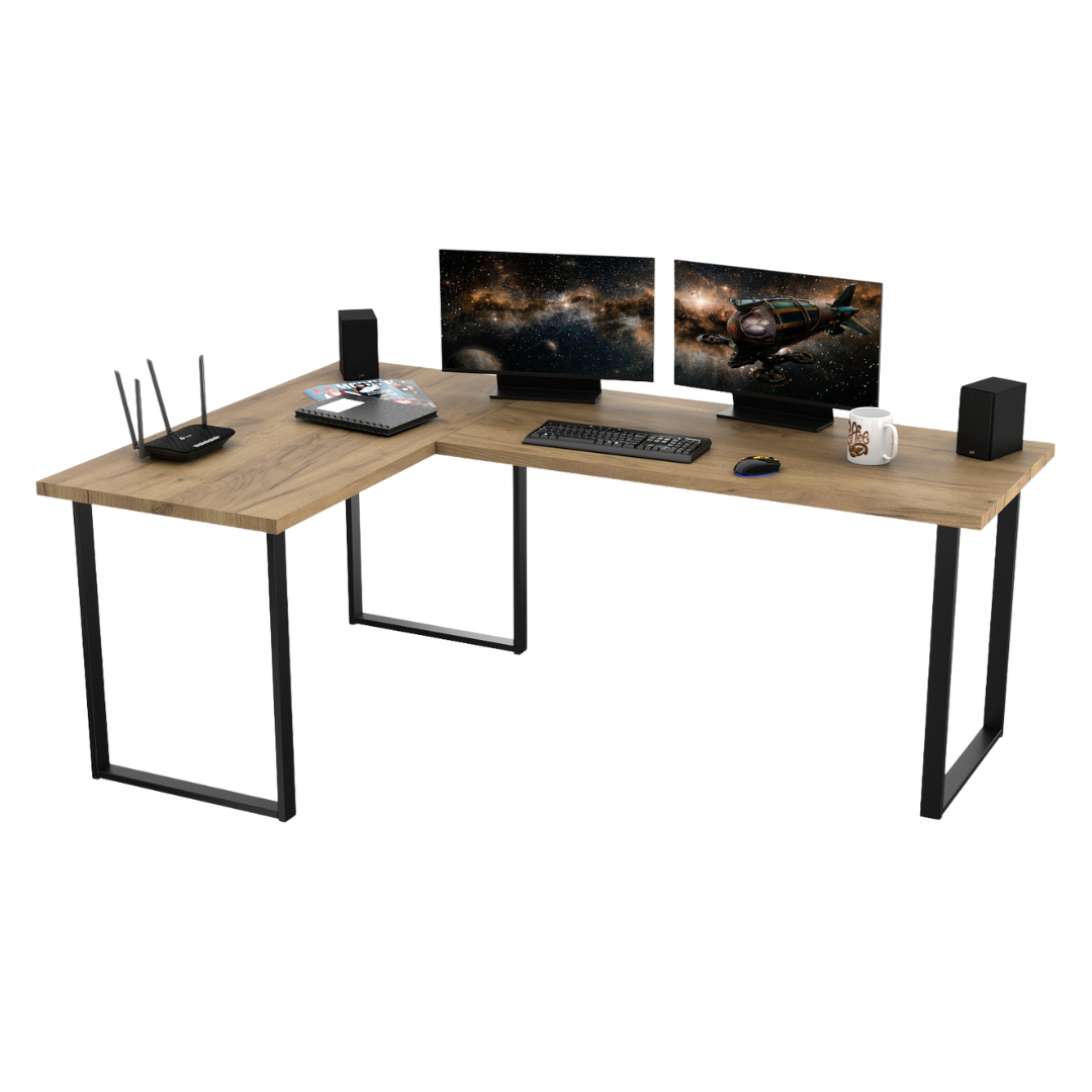 Bureau d'Angle Gaming Gamer Professionnel pour Ordinateur PC Bureau de Travail VINI N Chêne Doré - Détails