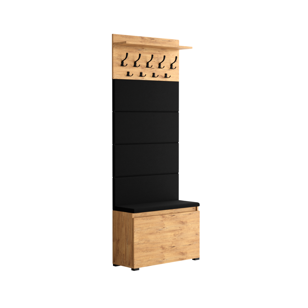 Vestiaire d'Entrée avec Meuble à Chaussures Banc Panneaux Capitonnés et Porte-manteau Lova Lancelot - Détails