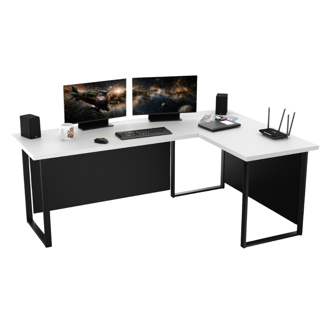 Bureau d'Angle Gaming Gamer Professionnel pour Ordinateur PC Bureau de Travail VINI N Blanc - Détails