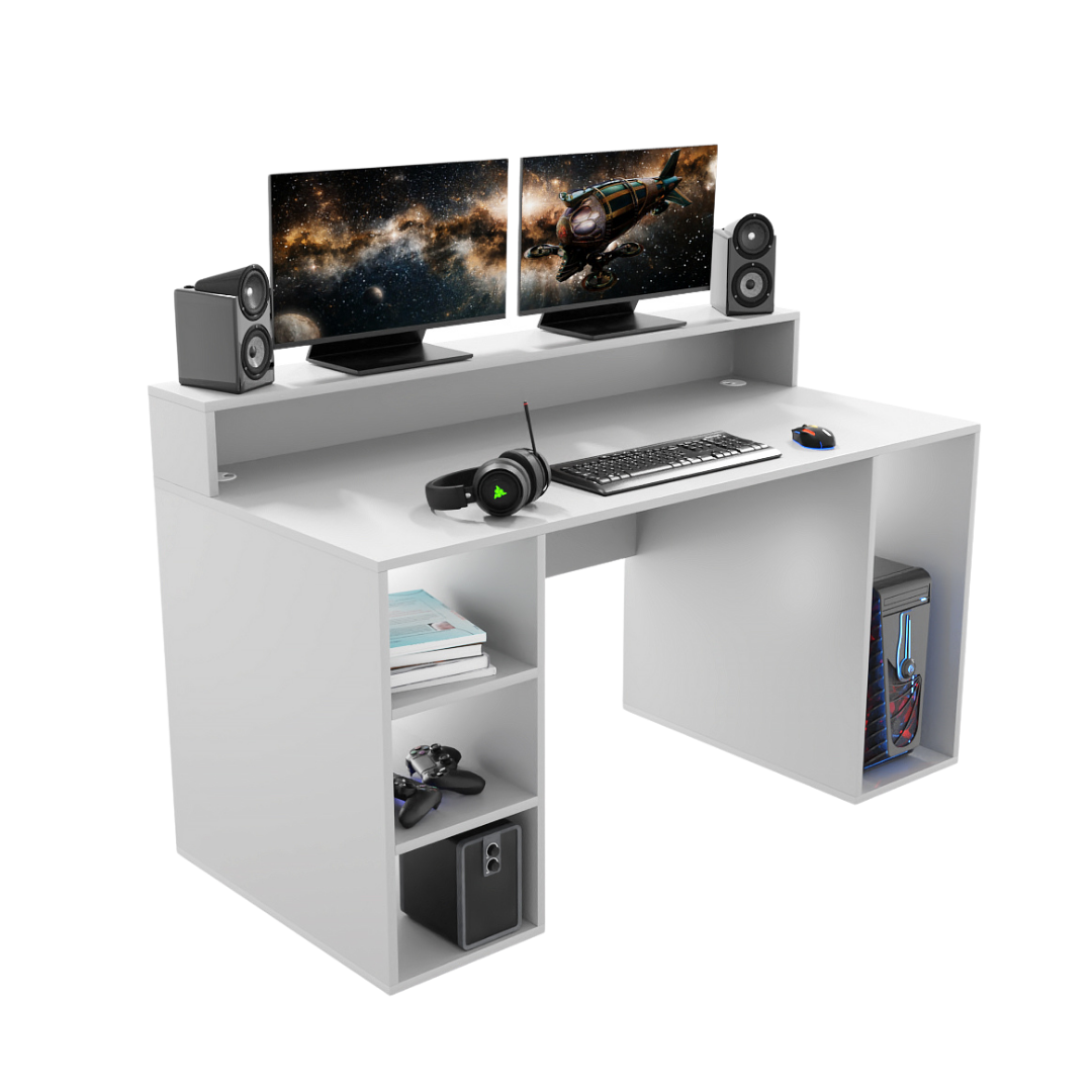 Bureau Gaming Gamer Professionnel pour Ordinateur PC Bureau de Travail Enigma Blanc - Vue principale