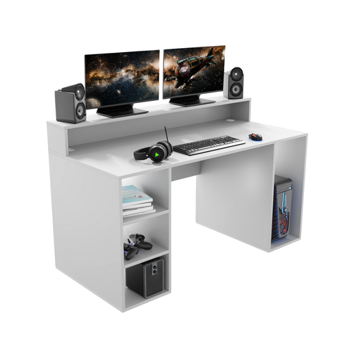 Bureau Gaming Gamer Professionnel pour Ordinateur PC Bureau de Travail Enigma Blanc - Vue principale