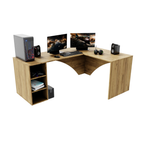 Bureau d'Angle Gaming Gamer Professionnel pour Ordinateur PC Bureau de Travail Carbon Chêne Doré - Vue principale
