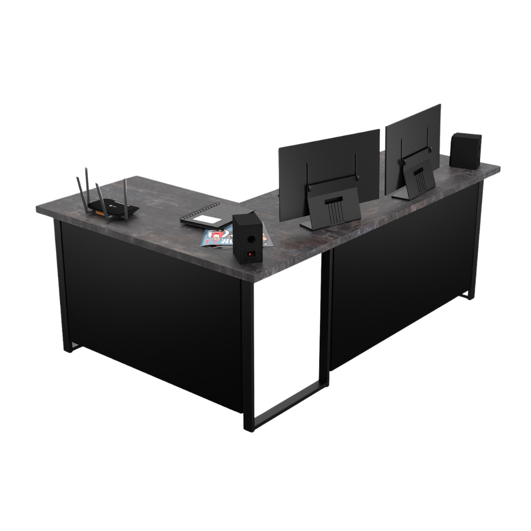 Bureau d'Angle Gaming Gamer Professionnel pour Ordinateur PC Bureau de Travail VINI N Béton Foncé - Détails