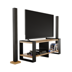 Meuble TV Moderne Télé Salon Rangement Nikor Chêne Doré + Noir - Détails