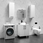 Meuble Vasque de Salle de Bain sur Pied sous Lavabo avec Tiroirs Blanc - Détails