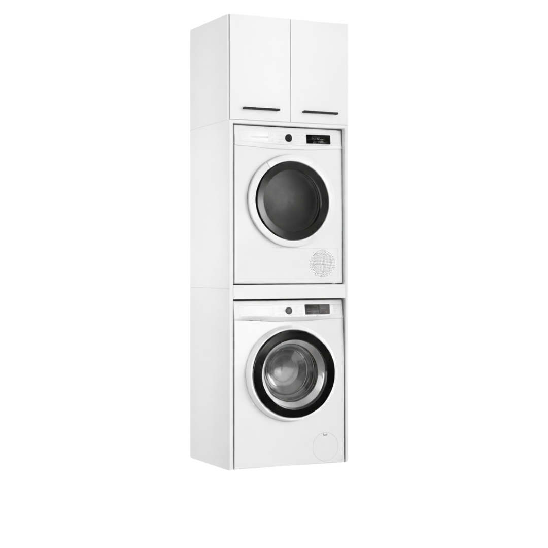 Meuble de Salle de Bain sur Lave-linge et Sèche-linge avec Surmeuble Luza Rangement Blanc - Vue principale