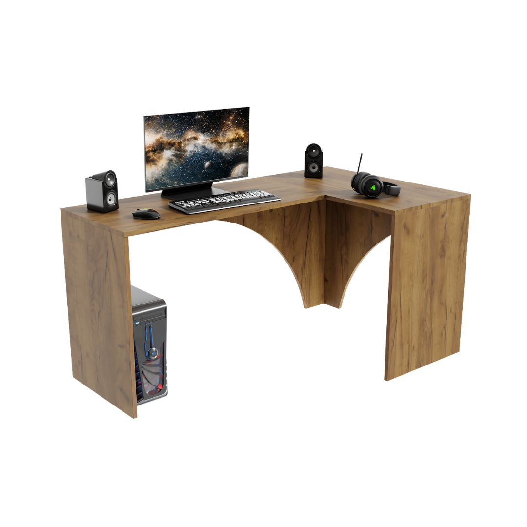 Bureau d'Angle Gaming Gamer Compact Mini pour Ordinateur PC Carbon Chêne Doré - Vue principale