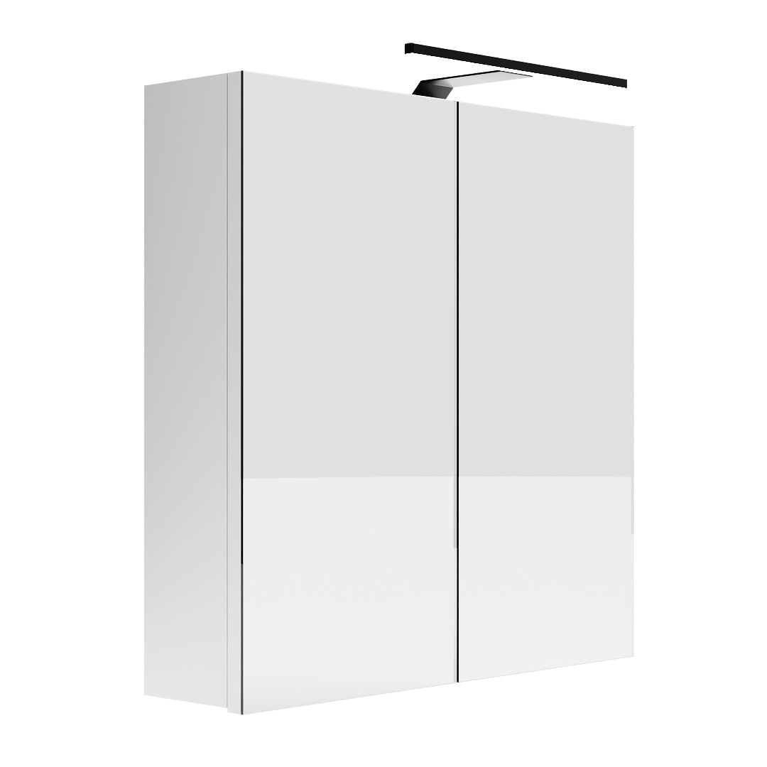 Meuble de Salle de Bain Suspendu avec Miroir LED Rangement Blanc - Détails