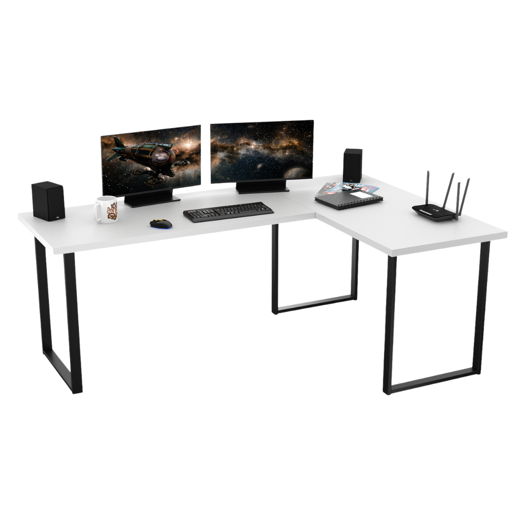 Bureau d'Angle Gaming Gamer Professionnel pour Ordinateur PC Bureau de Travail VINI N Blanc - Détails