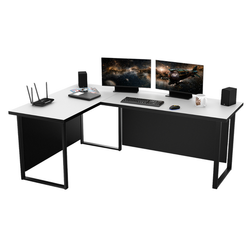 Bureau d'Angle Gaming Gamer Professionnel pour Ordinateur PC Bureau de Travail VINI N Type A Sans Blende Blanc - Vue principale