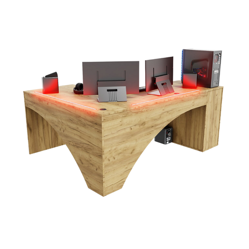 Bureau d'Angle Gaming Gamer Professionnel pour Ordinateur PC Bureau de Travail Carbon Chêne Doré - Détails