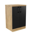 Meuble de Salle de Bain sur Pied Aria Rangement Chêne Doré Façades Noir