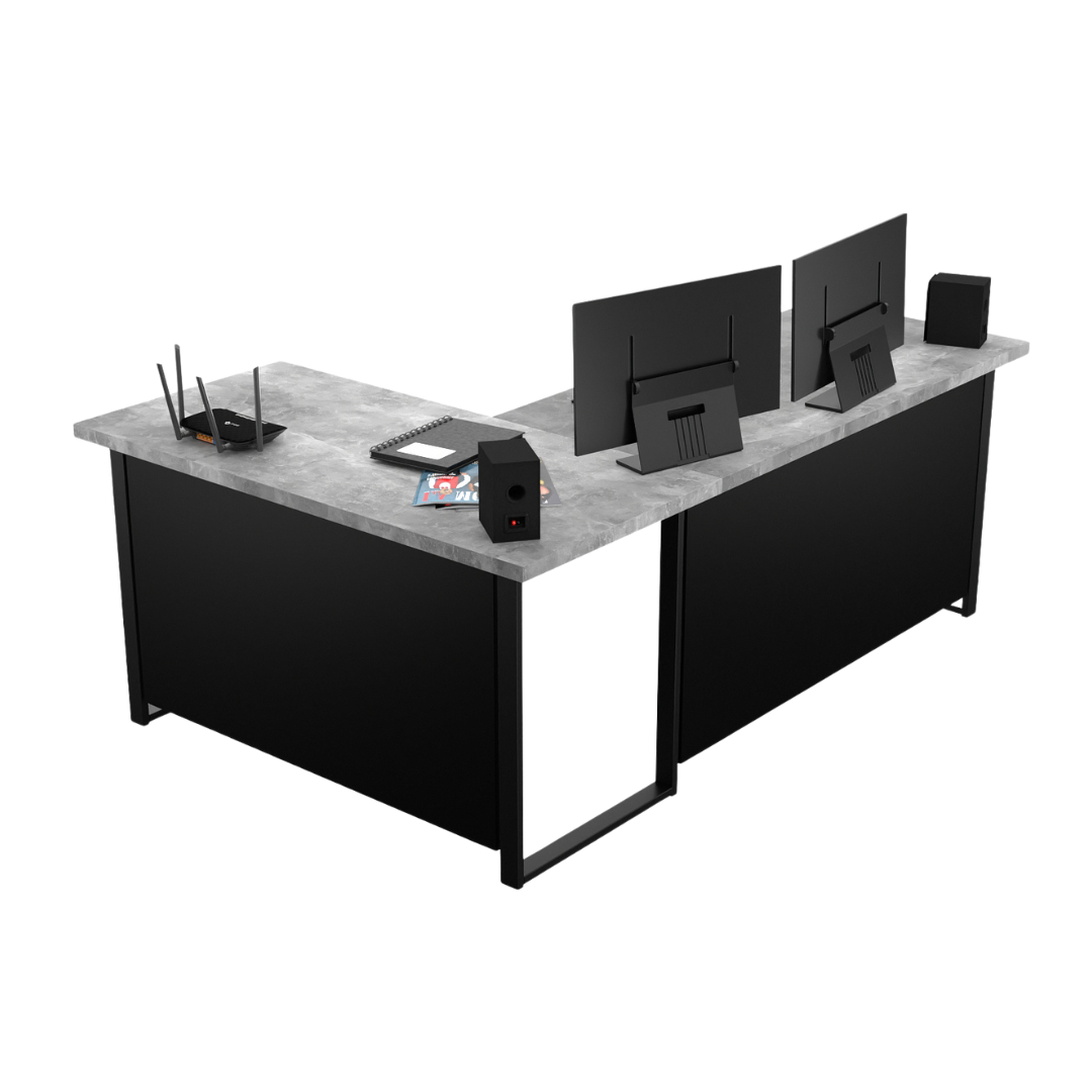 Bureau d'Angle Gaming Gamer Professionnel pour Ordinateur PC Bureau de Travail VINI N Béton Clair - Détails