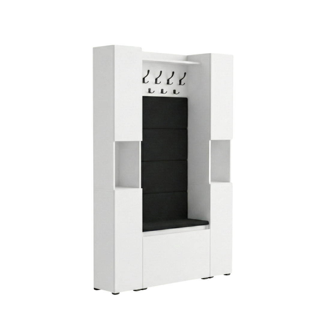 Vestiaire d'Entrée Double Complet avec Meuble à Chaussures Panneaux Capitonnés Porte-manteau et 2 Meubles Étroits Lova Blanc - Vue principale