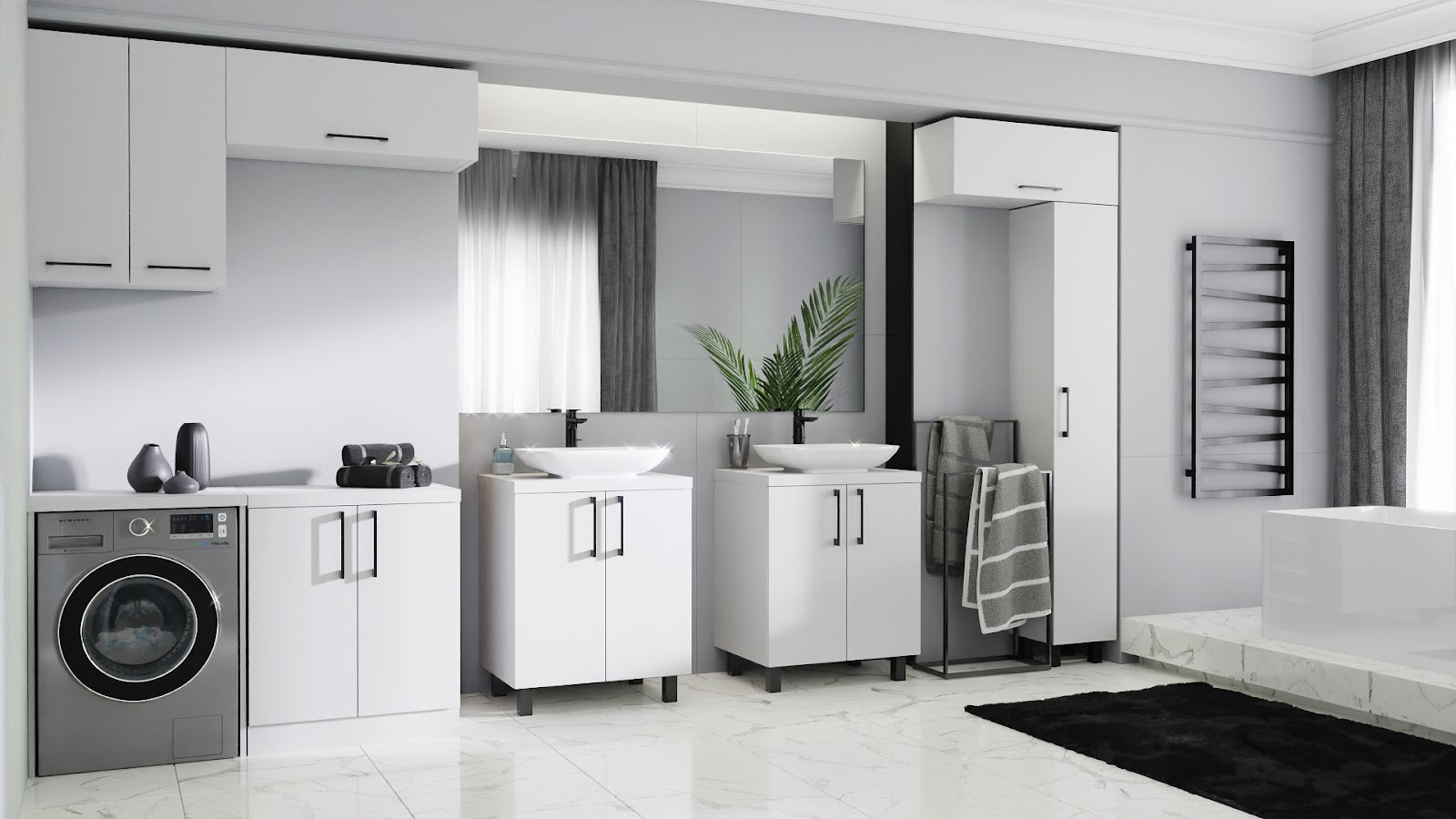 Meuble de Salle de Bain Suspendu Rangement Blanc - Détails