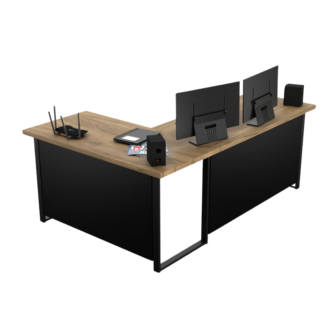 Bureau d'Angle Gaming Gamer Professionnel pour Ordinateur PC Bureau de Travail VINI N Chêne Doré - Détails