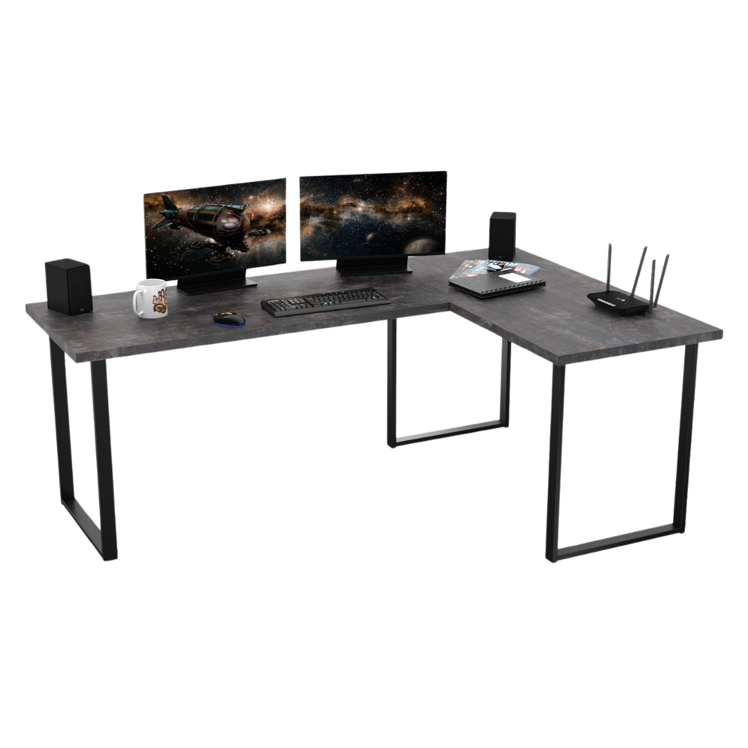 Bureau d'Angle Gaming Gamer Professionnel pour Ordinateur PC Bureau de Travail VINI N Béton Foncé - Détails