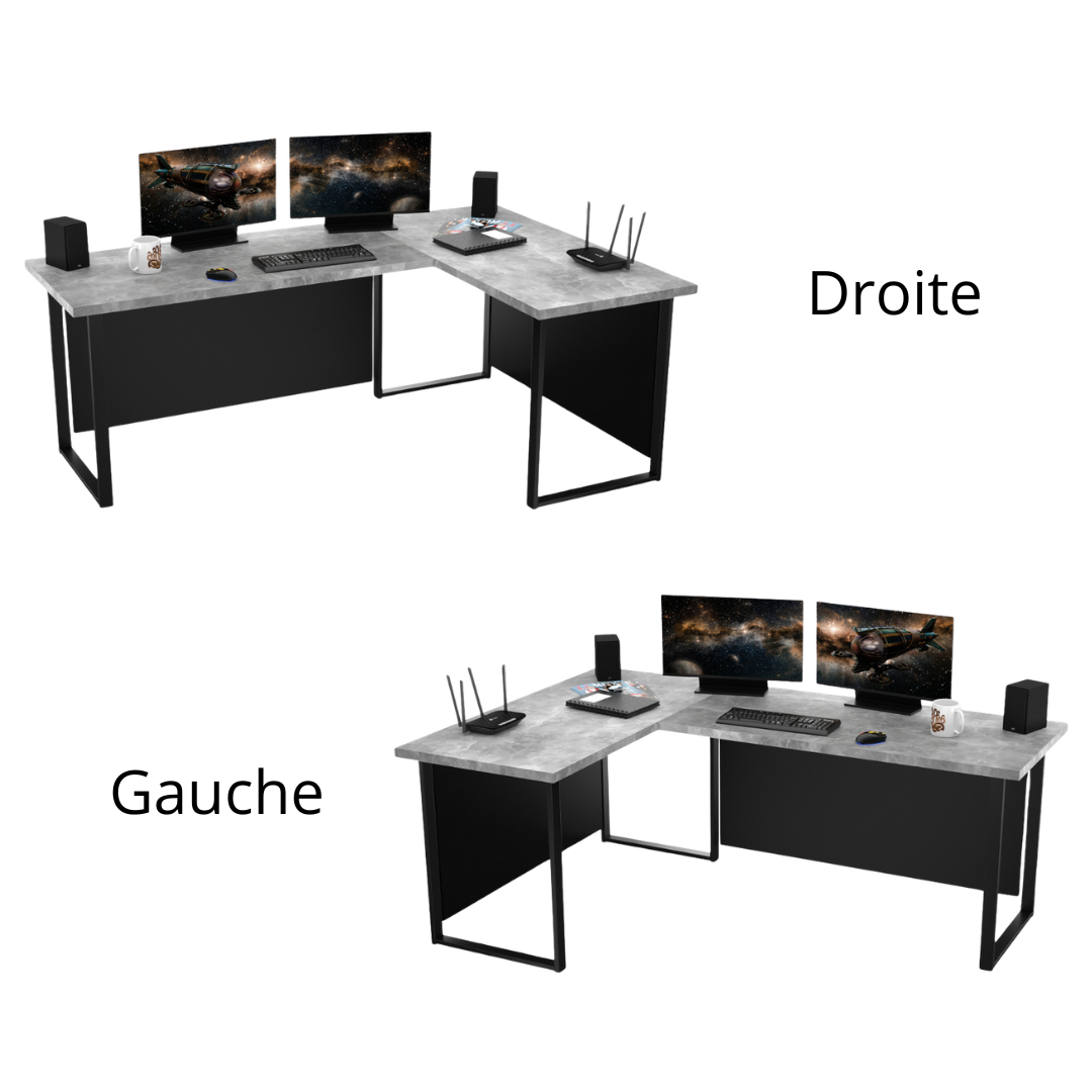 Bureau d'Angle Gaming Gamer Professionnel pour Ordinateur PC Bureau de Travail VINI N avec Blende Masquante Béton Clair