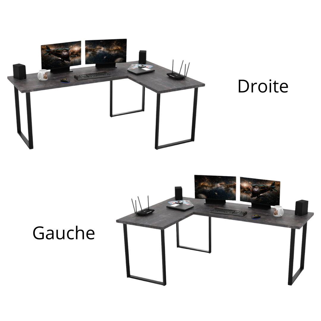 Bureau d'Angle Gaming Gamer Professionnel pour Ordinateur PC Bureau de Travail VINI N Sans Blende Béton Foncé