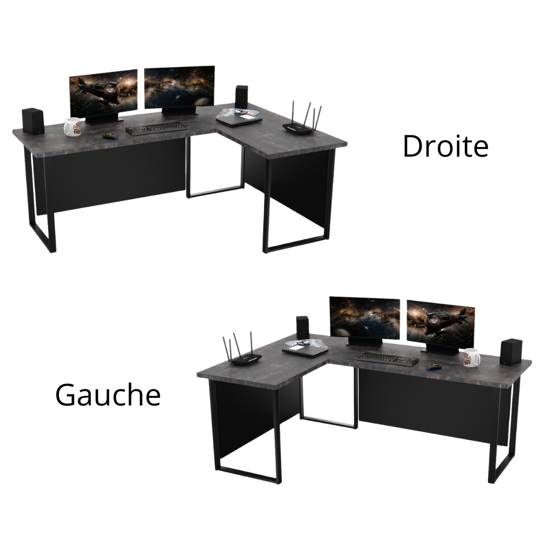 Bureau d'Angle Gaming Gamer Professionnel pour Ordinateur PC Bureau de Travail VINI N avec Blende Masquante Béton Foncé