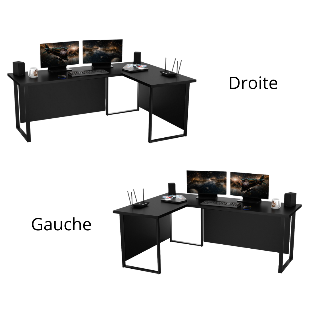 Bureau d'Angle Gaming Gamer Professionnel pour Ordinateur PC Bureau de Travail VINI N avec Blende Masquante Noir