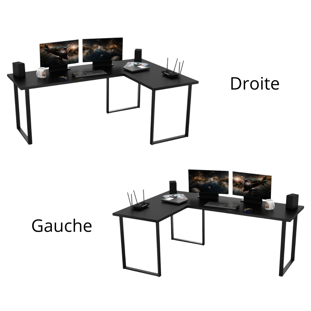 Bureau d'Angle Gaming Gamer Professionnel pour Ordinateur PC Bureau de Travail VINI N Sans Blende Noir